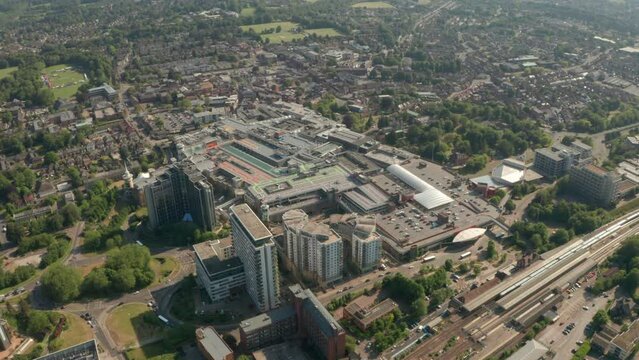 Circling aerial shot over Basingstoke Town centre