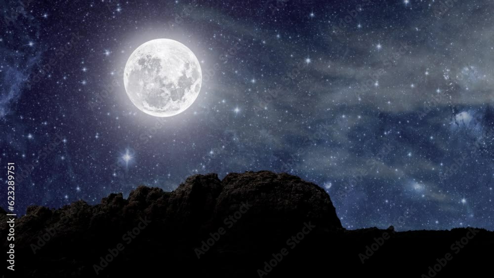 Wall mural a movement of stars in the night sky with the view of mountains