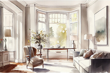 Fototapeta premium home office watercolor