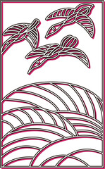 カラーシャドウ花札　葉月　芒　雁　8月　芒に雁