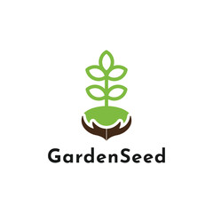 Creative idea of ​​seed growth nature leaf logo design above hand