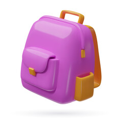 3d Render School Backpack icon Purple glossy plastic three dimensional vector isolated object
