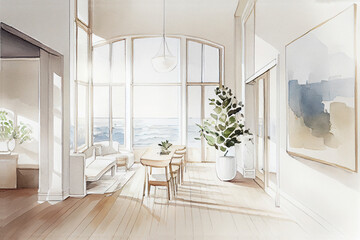 coastal interior watercolor mockup, social media post