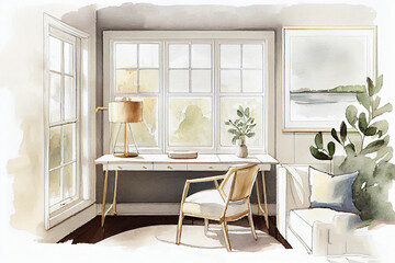 home office watercolor