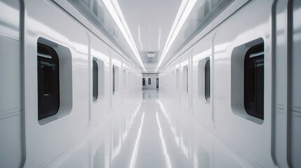 White abstract futuristic tunnel with neon lines. Generative AI