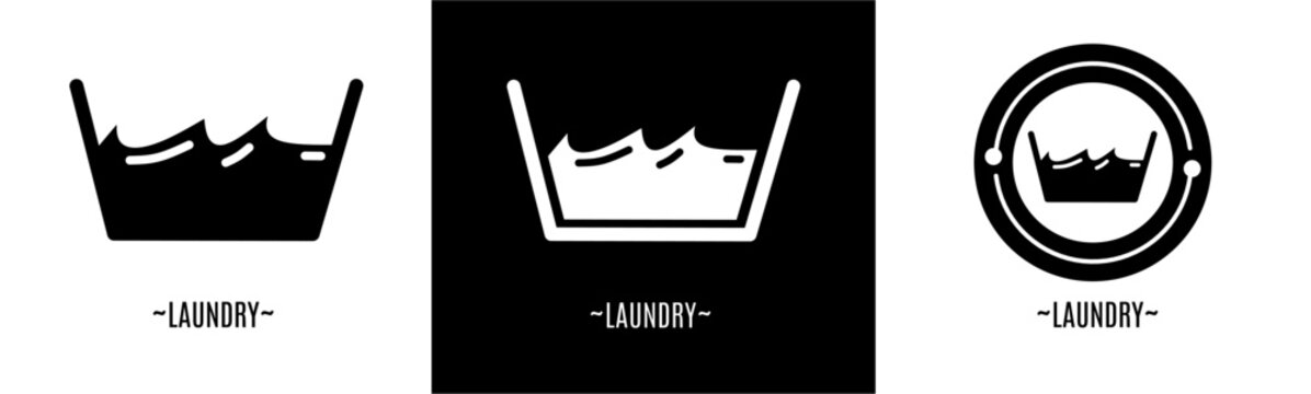 Laundry logo set. Collection of black and white logos. Stock vector.