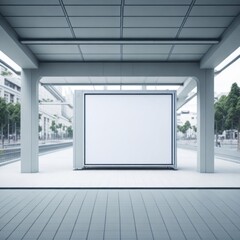blank mockup white billboard on train station.generative ai