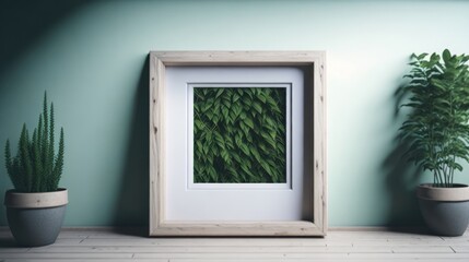 blank mockup photo frame on table in modern room.generative ai