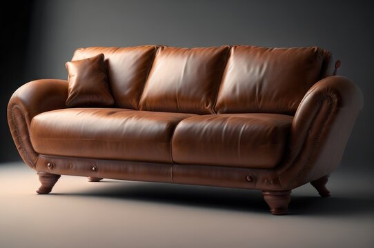 Leather sofa arranged in the interior of the room.generative ai