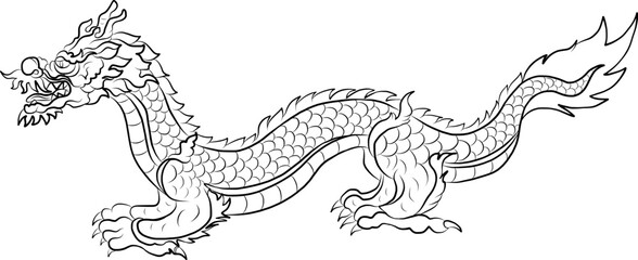 Japanese red dragon tattoo.Dragon on red background for Chinese New Year.Gold Chinese Dragon vector.Gold line art King Dragon tattoo.cartoon vector for t-shirt.