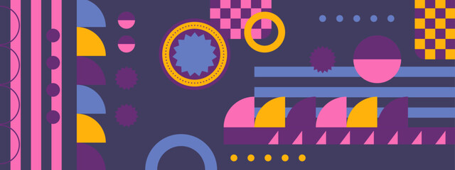 Mosaic covers. Bauhaus style booklet, brochure page. Geometry, mosaic abstract pattern. Future, trendy modern poster, banner. Retro corporate mosaic cover. Dynamic minimal flyer. Vector illustration.