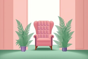 pink chair and potted plants in a cozy setting. Generative AI