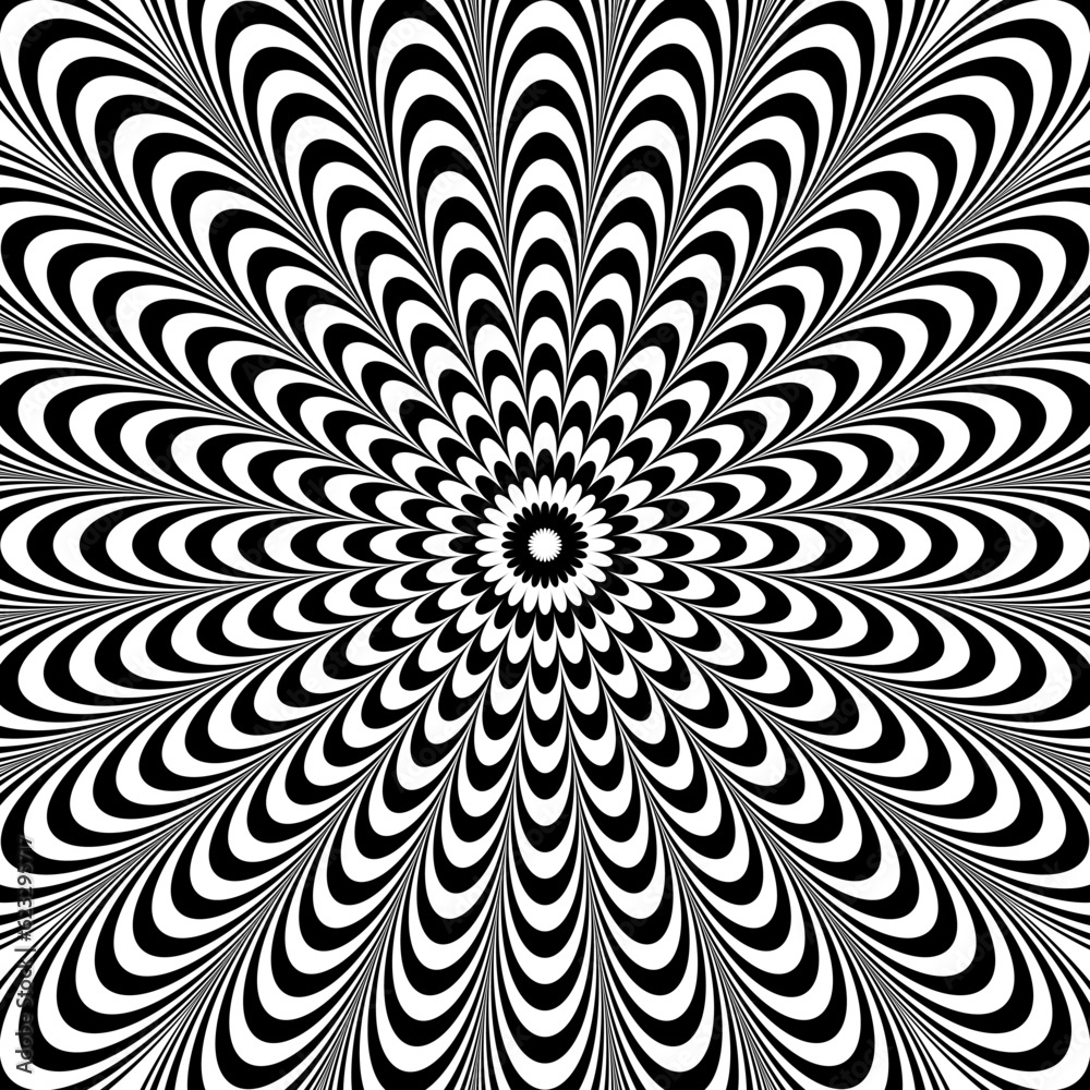 Aufkleber optical illusion background. black and white abstract distorted wave lines surface. poster design. r