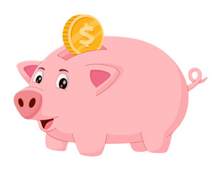 Piggy bank with coin. Vector illustration