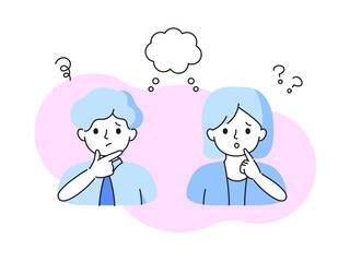 Avatar set. Man and woman character have troubles. Simple vector illustrations.