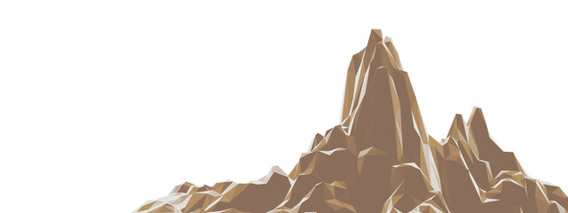 3D render low poly stone mountain. Rock terrain.