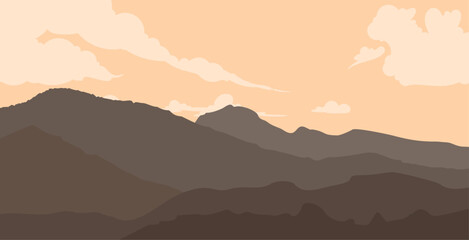 vector illustration Landscape with beautiful silhouette of mountains, with sunrise or sunset sky and lens flare