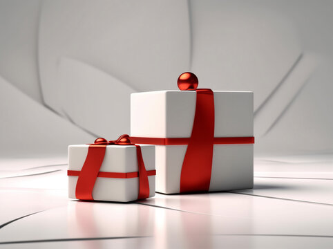 christmas gift ribbon box isolated present red package surprise white. Generative AI.