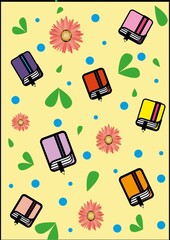 pattern with books, books and flowers, books, flowers