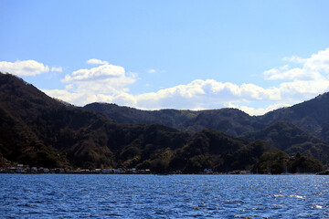 Blue sky, mountains and sea