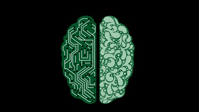 The AI ​​brain and the biological brain, Artificial Intelligence brain illustration with board circuit concept, biotechnology