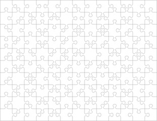 Jigsaw puzzle blank template or cutting guidelines of 130 transparent pieces. Classic style pieces of various shapes are easy to separate (every piece is a single shape). 
