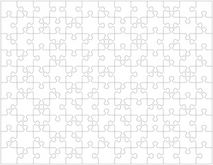 Jigsaw puzzle blank template or cutting guidelines of 130 various shapes pieces
