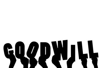 Digital png illustration of hands with goodwill text on transparent background