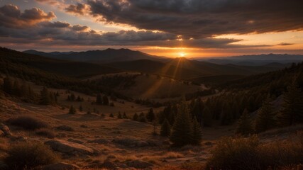 Smoky batch sunset. Creative resource, AI Generated