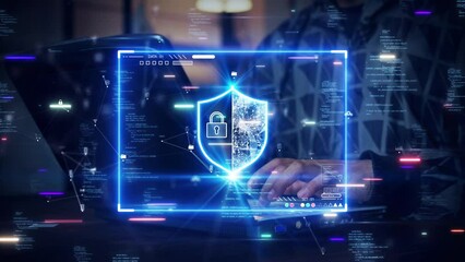 Man using laptop computer accessing applications or login Internet network to conduct transactions through digital technology cybersecurity password protect personal information from online crime. - Powered by Adobe