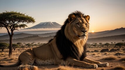 Leo portrayal on savanna. Creative resource, AI Generated - obrazy, fototapety, plakaty