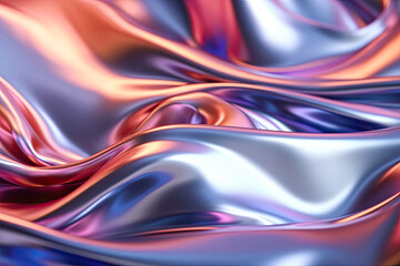 Abstract colorful gradient Liquid Metal waves background holographic surface reflection. Created with Generative AI technology. 