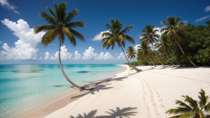 palm corner on the beach on a tropical island. Creative resource, AI Generated