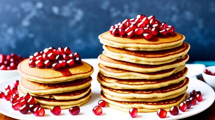 push - down megascopic net income income savoir - faire model of pancake decorated with pomegranate. Creative resource, AI Generated