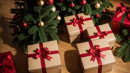 Christmas giving adjourn solicitation with ache Tree . scenery from above. Creative resource, AI Generated