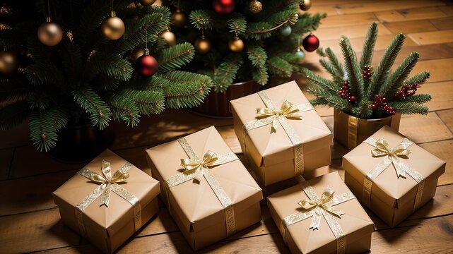 Christmas giving corner solicitation with ache Tree . scenery from above. Creative resource, AI Generated