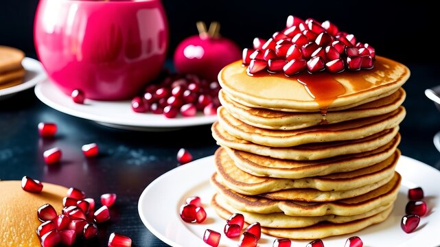 push - down megascopic net income income savoir - faire model of pancake decorated with pomegranate. Creative resource, AI Generated