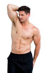 Fototapeta premium Digital png illustration of caucasian sportsman on transparent background