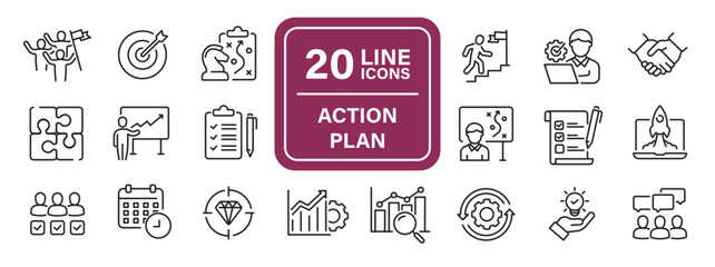 Action plan line icons. Editable stroke. For website marketing design, logo, app, template, ui, etc. Vector illustration.