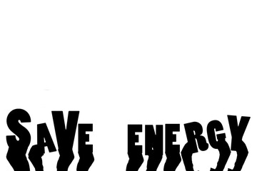 Digital png illustration of hands with save energy text on transparent background