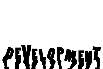 Digital png illustration of hands holding development text on transparent background