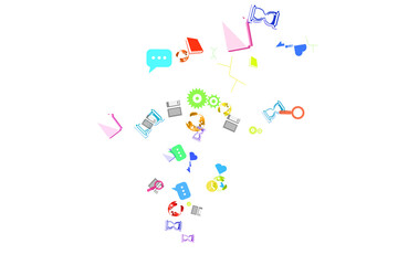 Digital png illustration of business and media icons on transparent background