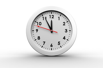 Digital png illustration of white clock with red hand on transparent background