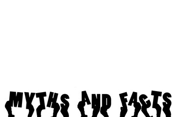 Digital png silhouette image of hands holding myths and facts text on transparent background