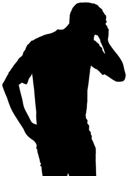Digital png silhouette image of man touching his head on transparent background