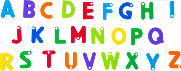 Digital png illustration of colourful letters of alphabet on transparent background