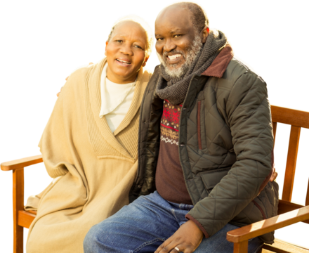 Digital png photo of happy senior african american couple embracing on transparent background