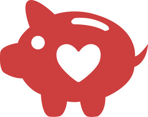 Digital png illustration of red piggy bank with heart on transparent background
