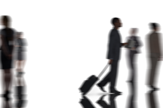Digital png illustration of blurred business people on transparent background