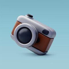 3d Vector Vintage Camera, Holiday Vacation, Time to Travel concept.